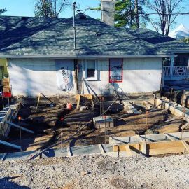 Beginning construction of homey cottage-style exterior. Whitfield prides itself in tackling all different styles of renovation.